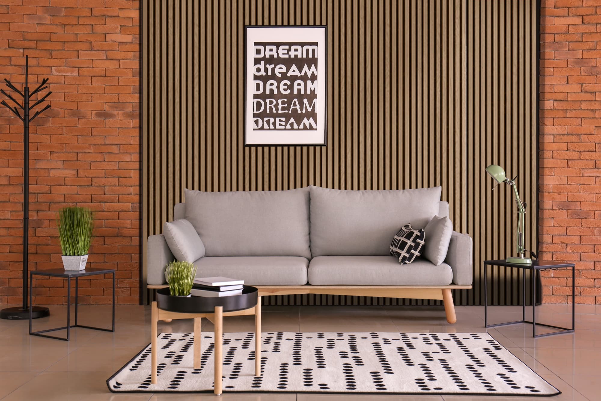 designline slatted oak acoustic panels in a living room