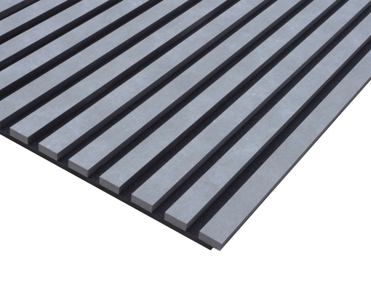 Concrete grey foil finish on designline acoustic panel