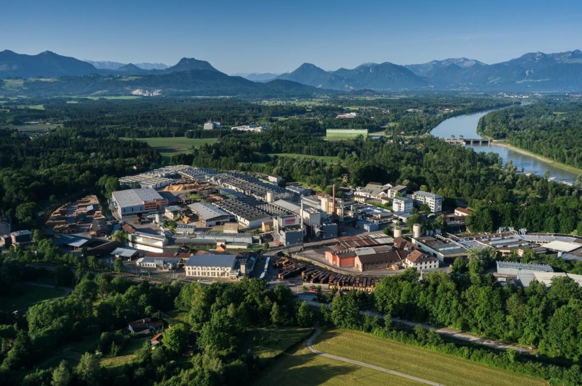 Aerial view of the Stephanskirchen production site in the Bavarian Inn valley
